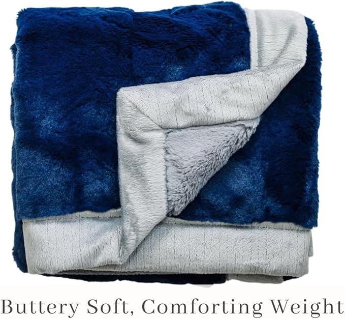 SARANONI Oversized Luxury Blanket | Breathable Super Soft, Lush, Plush Comfy Blankets for Adults | Navy/Gray - X-Large 60” x 80”