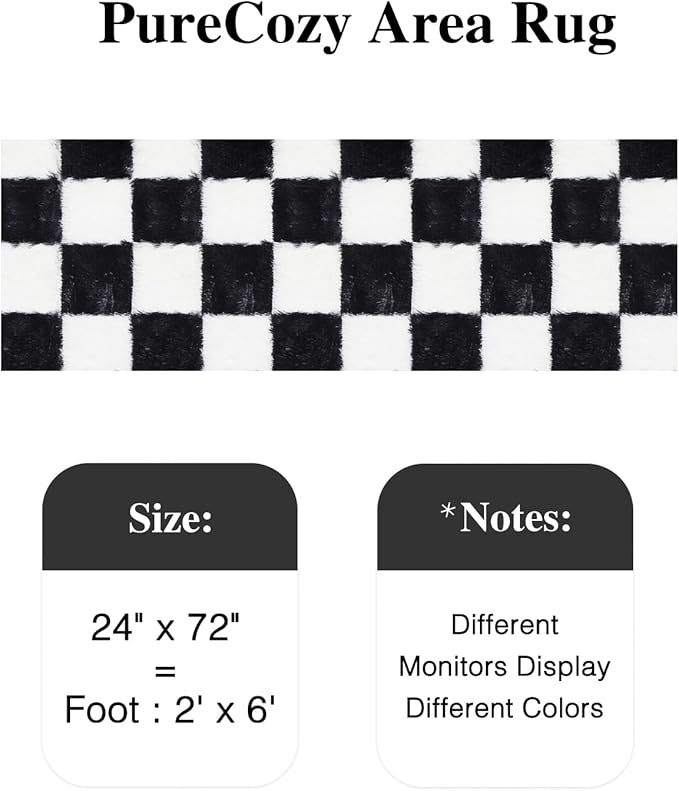 Checkered Area Rug 2x6 for Bedroom, Black and White Modern Shag Rug Super Soft Runner Carpet Washable Fluffy Rugs for Living Room Bedside Sofa Home Dorm Decor Aesthetic