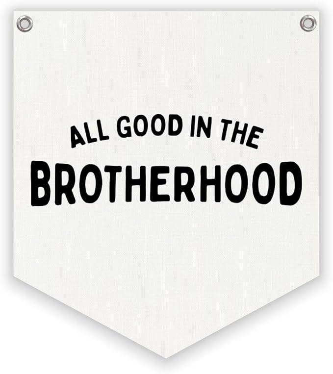 Lacama Vintage Room Decor,All Good In The Brotherhood Linen Banner,Boy Bedroom Wall Hanging Banner Pennant Flag Decor for Nursery Playroom Toddler Nursery Decor College Dorm Room,brother banner12.4x14 in