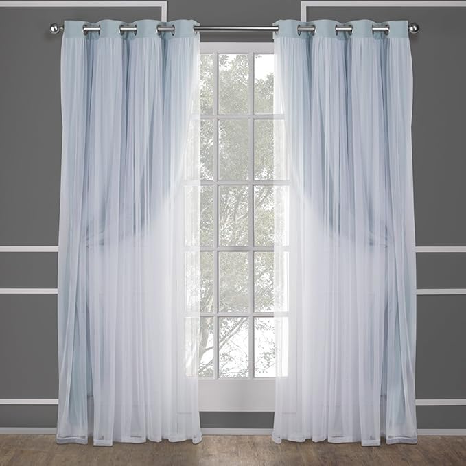 TOWN & COUNTRY LUXE Talia Double Layer Indoor Curtains, Sheer and Room Darkening Blackout, Grommet Top, Energy Efficient, 2-Pack Set, 52"x96", Aqua