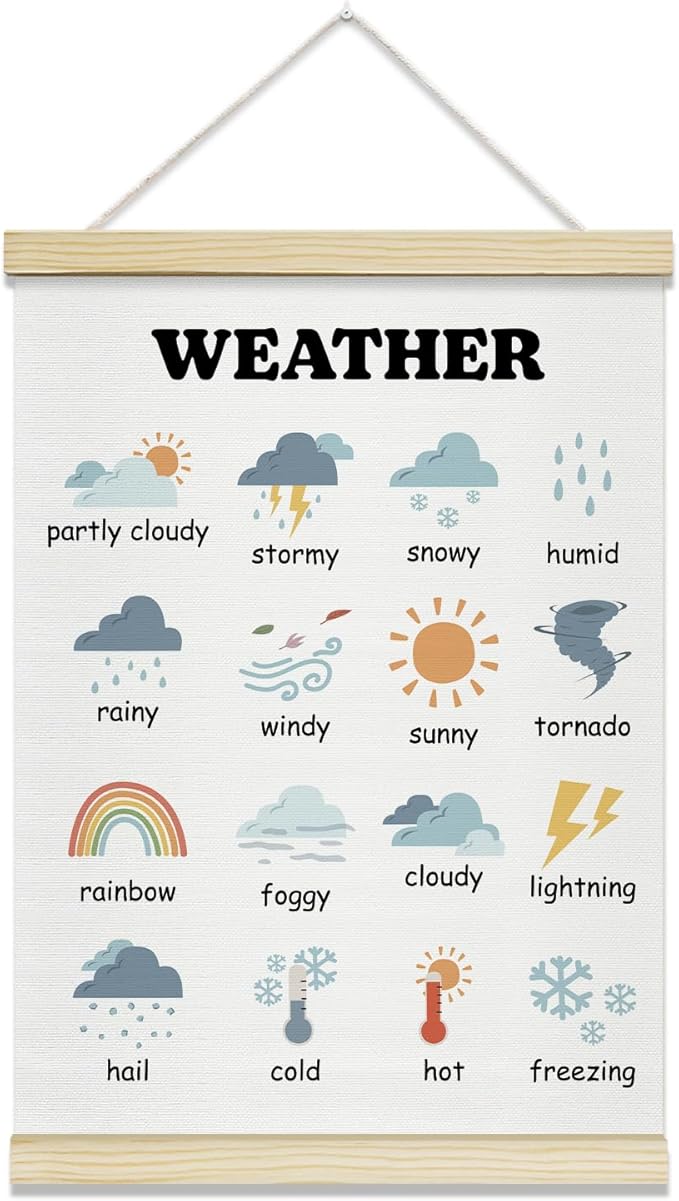 TRKAE Weather Chart Canvas Poster Hanger Frame, Learning Wall Art for Kids, Educational Wall Decor for Classroom Nursery Playroom Bedroom -034