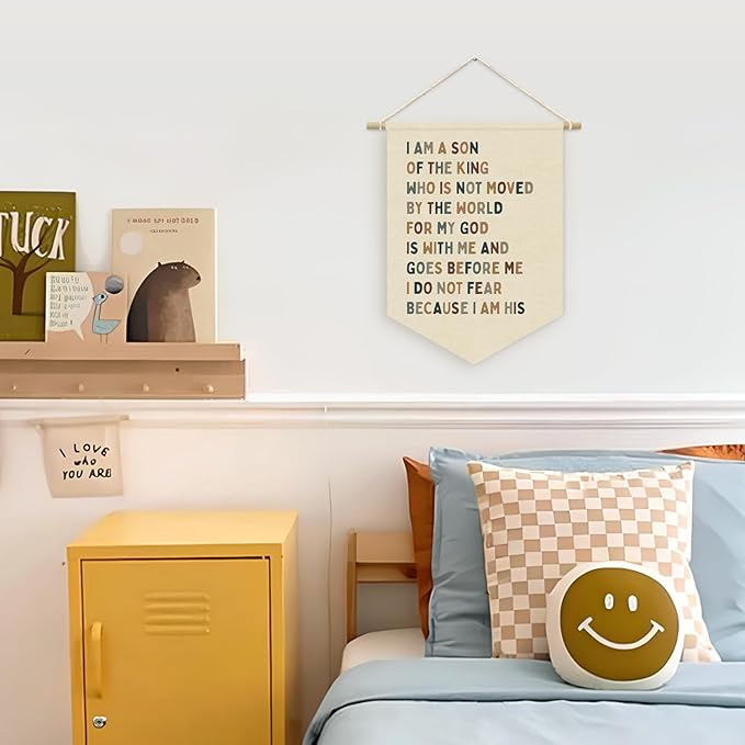 Boy Nursery Decor, I am a Son of the King Boy Nursery Banner, Boho Christian Religious Bible Verse Wall Hanging Pennant Flag for Boys Bedroom Playroom，Inspirational Wall Decor