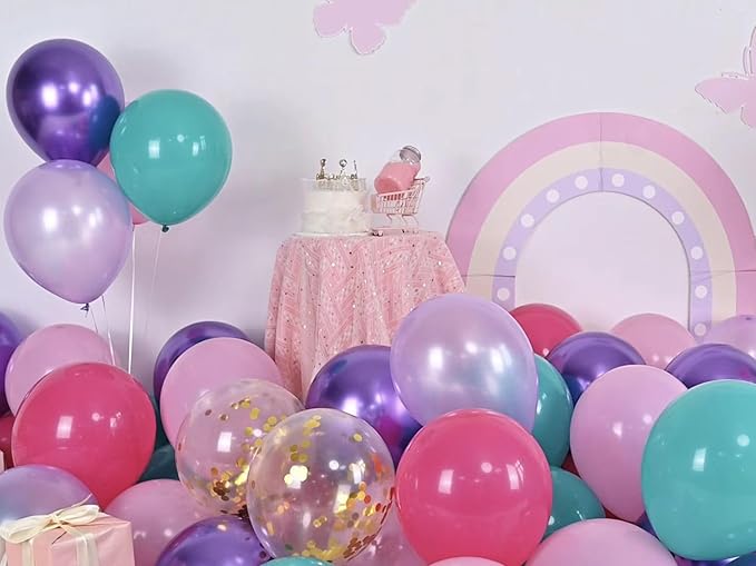Pink and Purple Balloons, 60PCS 12Inch Purple Pink Teal Blue Balloons and Gold Birthday Balloon for Girls Princess Birthday Mermaid Baby Shower Party Decorations