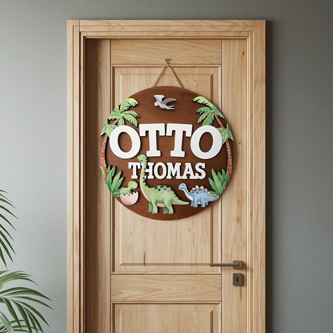 Personalized Baby Name Signs for Nursery, Dinosaur T-rex Sign for Baby Door Decor, Newborn Gifts for Boy, Boys Nursery Wall Bedroom Decorations, Mother's Day Gifts for New Mom Dad Gift