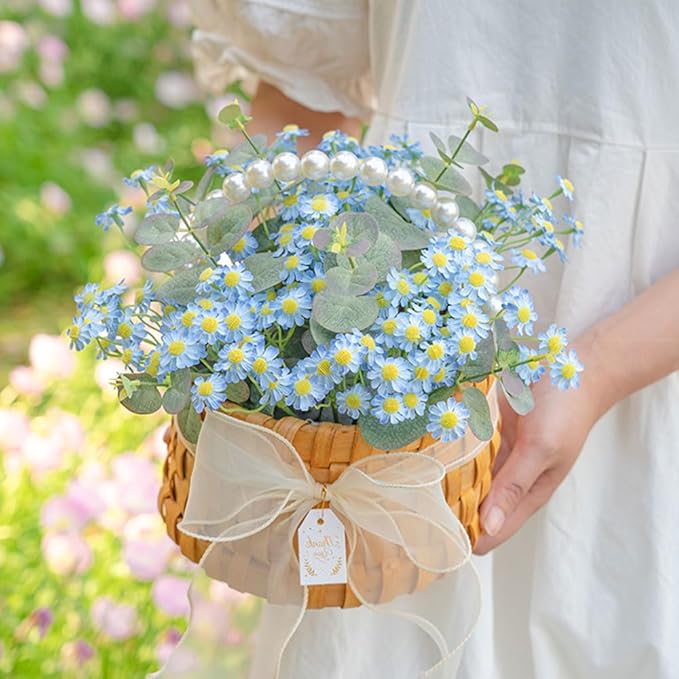 Small Blue Daisy Flowers Artificial,2 Bouquet/12Pcs 10 Inch Fake Daisies,Spring Summer Wild Flower for Party Decor，Home Decor Indoor (Blue)