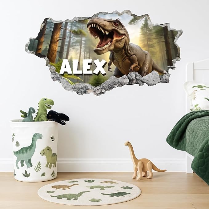 Personalized Dinosaur Wall Decal for Kids – Custom Name T Rex Wall Sticker for Boys Bedroom – Dinosaur Room Decor – 3D Dino Wall Art for Playroom Nursery – Custom Kids Name Wall Graphic