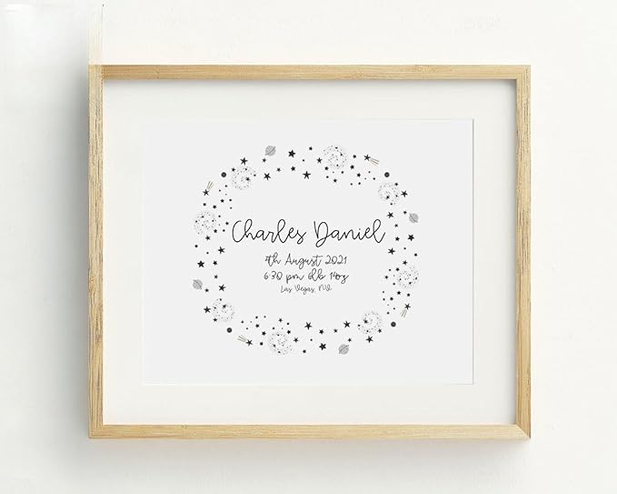 VUVUKU Birth Announcement Wall Art Space Outer Personalized Baby Stats Planets And Galaxies Details New Sign Gift