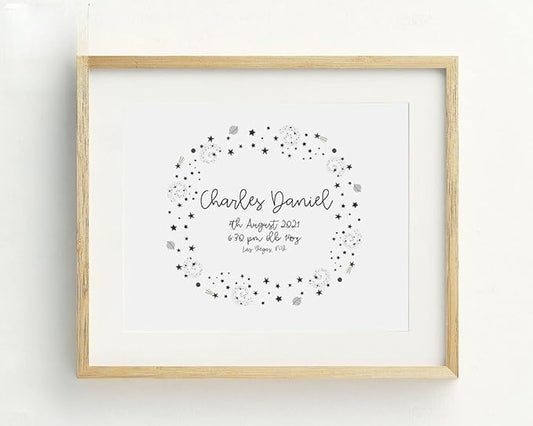 VUVUKU Birth Announcement Wall Art Space Outer Personalized Baby Stats Planets And Galaxies Details New Sign Gift