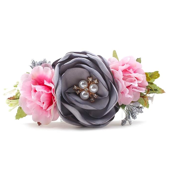 Baby Girl Floral Headbands- 3pcs Nylon Headband Handmade Flower Crown Elastic Hairband Newborn Toddler Hair Accessories Gifts for Girls （1-6 years old）