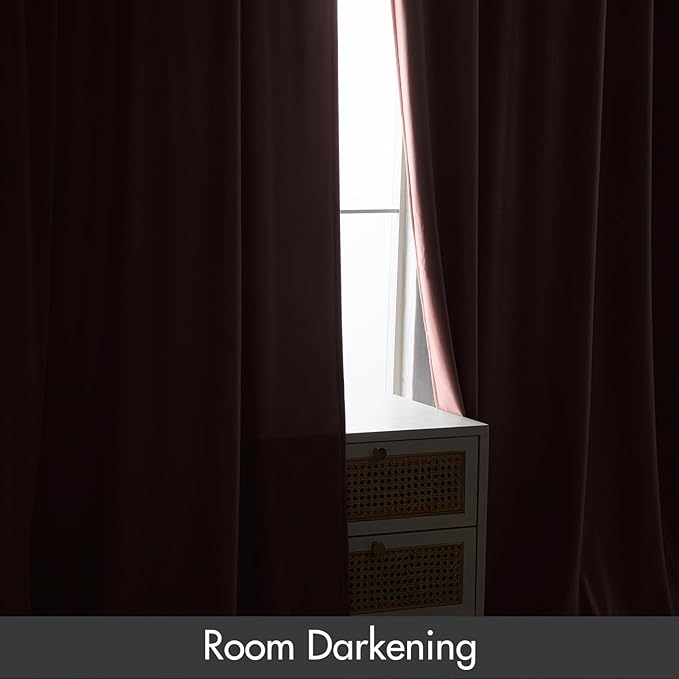 MIULEE Baby Pink Velvet Curtains Thermal Insulated Blackout Curtain Drapes for Bedroom Living Room Darkening 90 Inches Long Curtains Panels Rod Pocket Set of 2