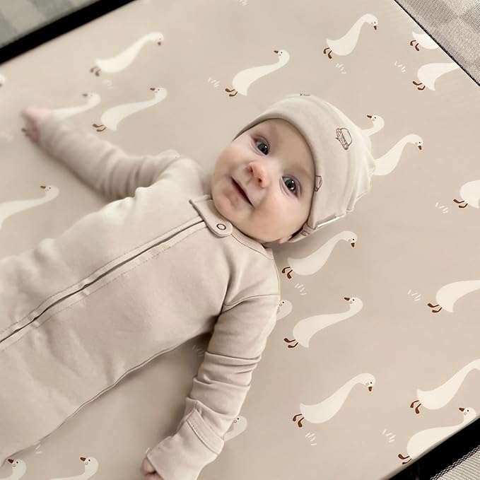 Stretchy Ultra Soft Jersey Knit Fitted Pack and Play Sheets Set 3 Pack, Portable/Mini Crib Sheets for Boys and Girls, Universal Fit for Pack N Plays Safe and Snug, Stylish Pattern of Duck Happy Party
