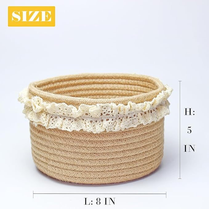 Yimi's Dream Basket for Gifts, Small Cute Round Baskets for Baby, Wedding, Birthday, Mini Decorative Jute Rope Baskets for Home Decor (Brown, 8"x 8"x 5")