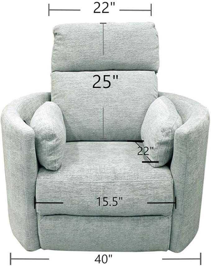 Pemberly Row Fabric Power Swivel Glider Recliner Chair in Green with USB Charging Ports and 2 Comfort Pillows for Living Room
