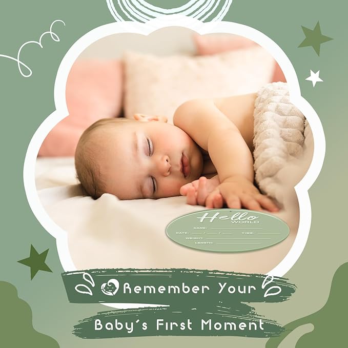 Baby Announcement Sign, 6.7 Inch Hello World Newborn Sign, Thickness Upgrade Birth Announcement Sign for Hospital, Nursery Baby Shower (Green)