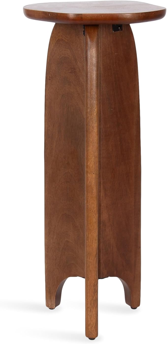 Kate and Laurel Kanna Modern Pieced Mango Wood Round Drink Table, 11 x 11 x 24, Walnut Brown, Mid-Century Scalloped Wooden Mini Side Table for Use as Indoor Plant Stand or Living Room Decor Accent