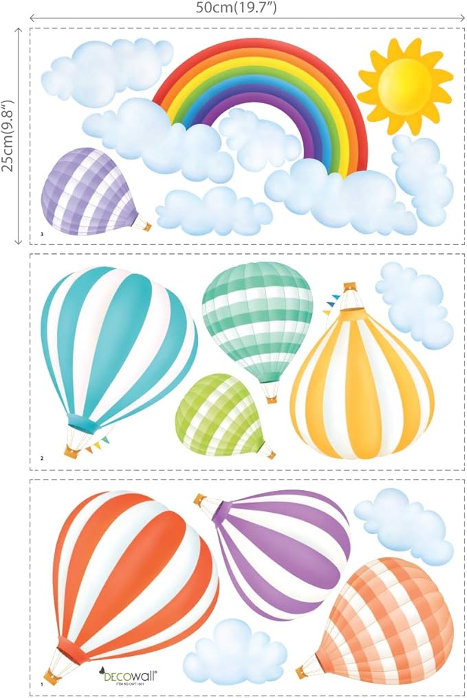 DECOWALL DS8-1801 Rainbow and Hot Air Balloons Kids Wall Stickers Wall Decals Peel and Stick Removable Wall Stickers for Kids Nursery Bedroom Living Room Decor