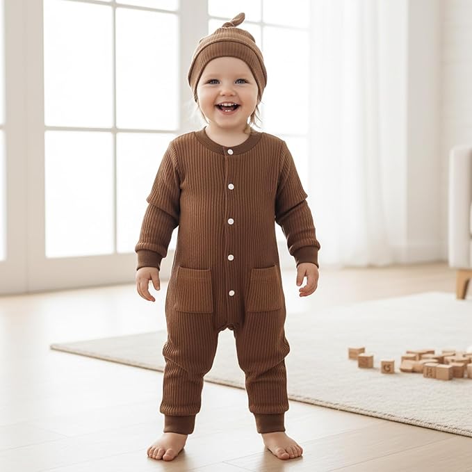 Infant Boys Fall Clothes Newborn Baby Romper Hat Stripe Knit Long Sleeve Bodysuit Jumpsuit Baby Going Home Outfit