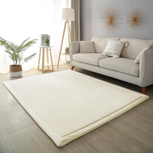 Loartee Coral Velvet Crawling Rug (6'7"x6'7", Beige) for Toddler Children Play Area Rug Yoga Mat Exercise Pad Carpet