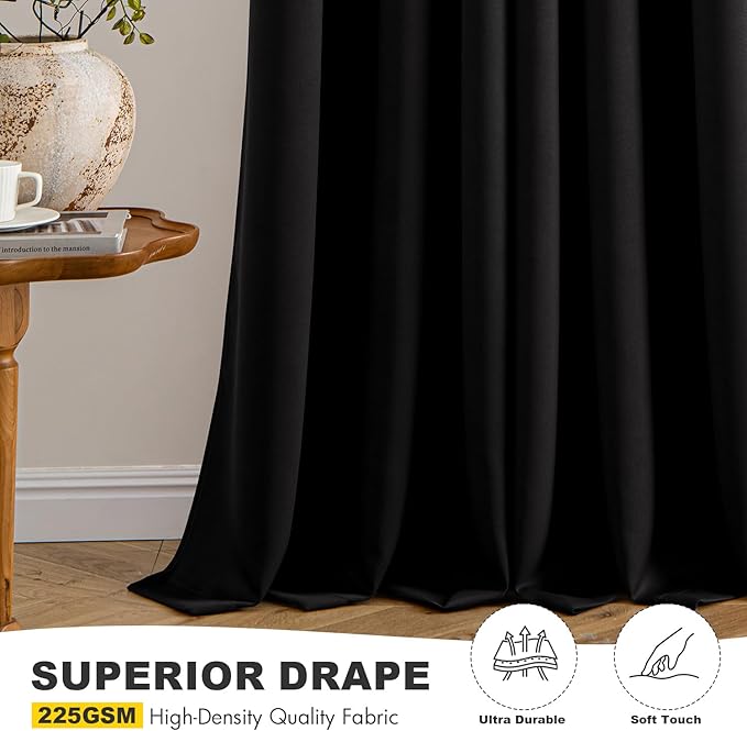 MIULEE Black Blackout Curtains - Bedroom Window Treatment Curtains Thermal Insulated Room Darkening Drapes for Living Room Kitchen Grommet Light Blocking Halloween Drapery 40 x 54 Inches Long 2 Panels