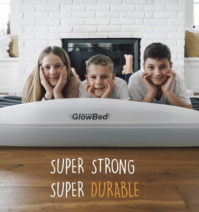 Inflatable Travel Bed LED Lights with Remote Portable Kids Bed Kids Air Mattress Twin Sized Mattress Blow up Bed Travel, Camping, Sleepovers Glowing Halo of Light Make Fear Disappear