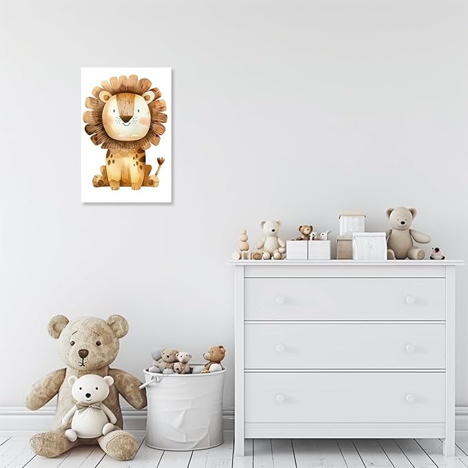 CCKOPPI Nursery Decor Canvas Wall Art Cute Wildlife Lion Jungle Animal Theme Watercolor Print Poster Decor Painting for Baby Room Nursery Bathroom Decor(Artwork-01, 12"x18")