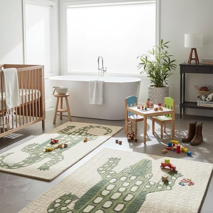 Hand-Tufted Wool Area Rug - Playful Alligator Design (4x6 Ft) - Soft & Plush Texture - Beige and Green - Luxury Accent Rug for Bedroom, Living Room, Nursery, and Playroom