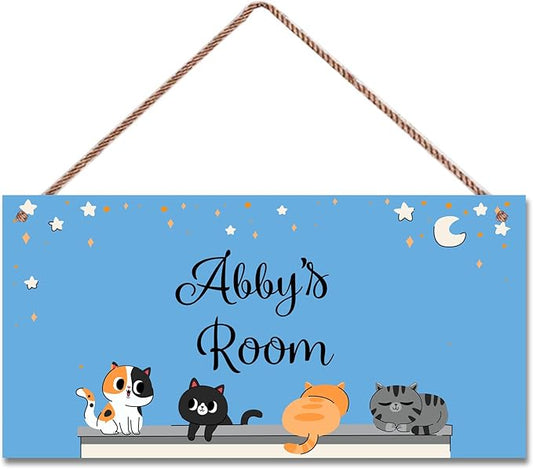 Personalized Sign Cute Cats Themed For Kids Room Nursery Door Decor,Custom Name Kittens Wall Art Decor For Pet House Decorative Plate for For Girls Boys Bedroom Little Man Cave