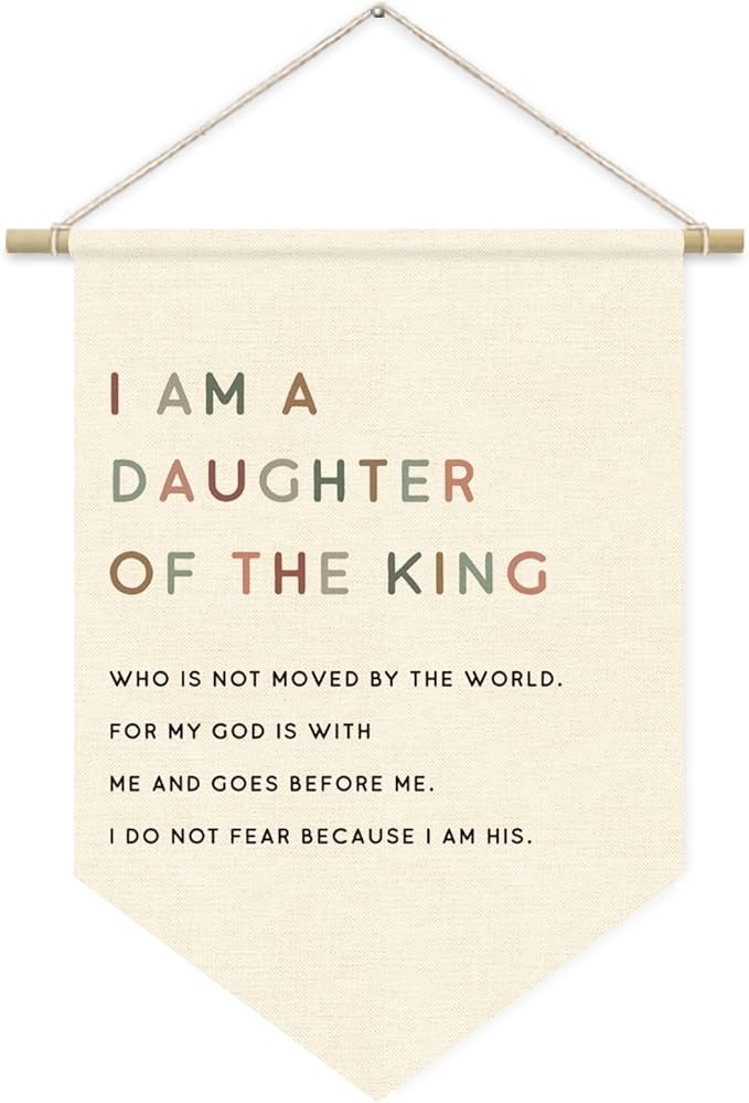 Girl Nursery Decor, I am a Daughter of the King Girl Nursery Banner, Christian Religious Bible Verse Wall Hanging Pennant Flag for Girls Bedroom Playroom