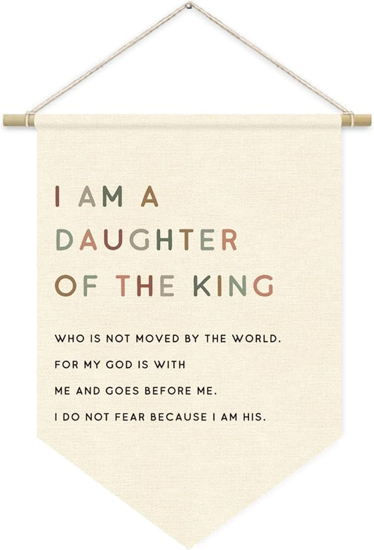 Girl Nursery Decor, I am a Daughter of the King Girl Nursery Banner, Christian Religious Bible Verse Wall Hanging Pennant Flag for Girls Bedroom Playroom