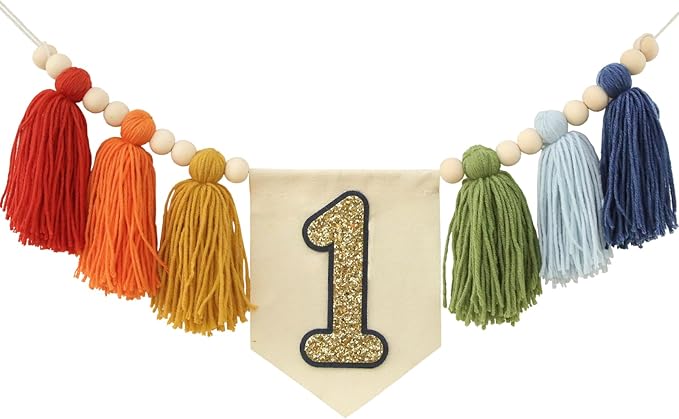 Handmade Rainbow 1st Birthday High Chair Banner Party Decoration For Girl Baby Wall Hangings Decorative Happy One Birthday Boy Photoshoot Props Photo Props