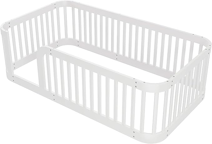 Bellemave Twin Floor Bed with High Fence and Rounded Corner Design, Twin Size Montessori Floor Bed with Entrance, Easy Assemble Montessori Bed Frame, White