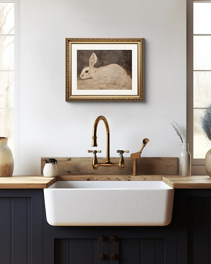 ARPEOTCY Vintage Gold Framed Wall Art, Easter White Rabbit Paintings, Canvas Prints Artwork with Antique Frame, Victorian Wall Picture Decor for Room Gallery Living Room, 13x16 inch