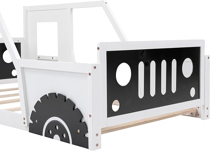 Twin Size Classic Car-Shaped Platform Bed with Wheels, 77.4" L x 41.7" W x 32" H White