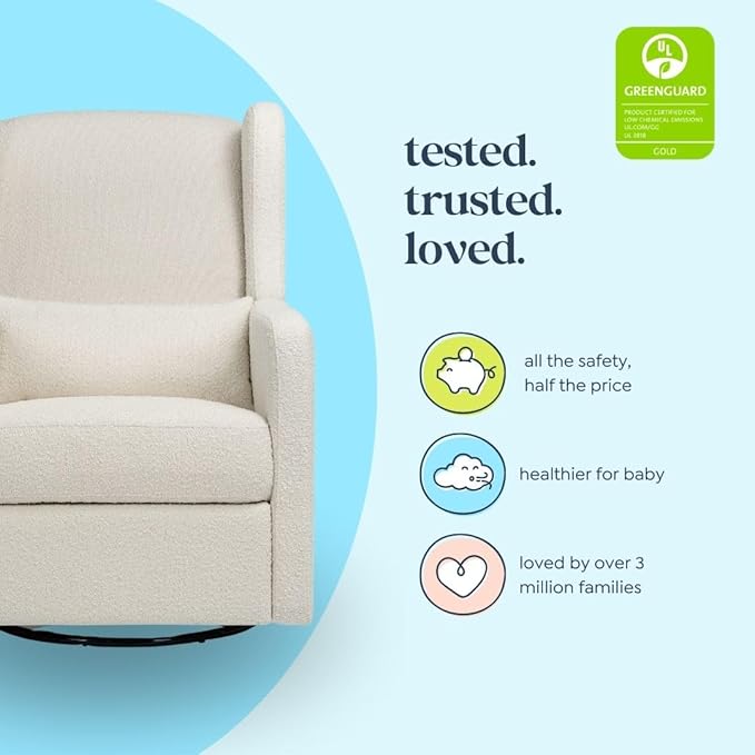 Davinci Carter’s Arlo 270° Swivel Rocker Recliner Chair - GREENGUARD Gold, FSC & Certi-PUR US Certified - Ultra Comfy Nursery Glider Recliner - Glider Rocking Chair for Nursery and Living Room, Ivory