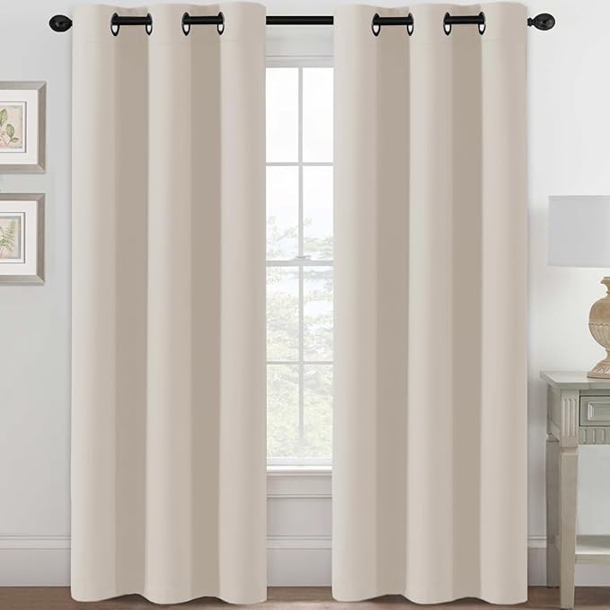 H.VERSAILTEX Blackout Curtains for Bedroom Thermal Insulated Room Darkening Living Room Curtains 84 Inch Long Grommet Privacy Protection Window Curtain Panels/Drapes for Nursery, 2 Panels, Natural