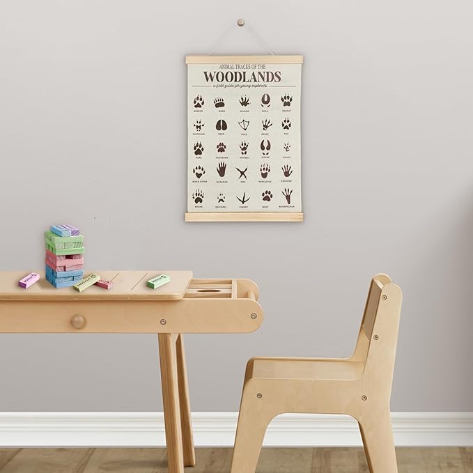 SereneHanctuary Forest Animal Tracks Nursery Decor,Forest Animal Kids Room Wall Art,Animal Tracks Playroom Poster Hanger Frame for Bedroom Nursery Kids Toddler Room Decor,12X16Inches