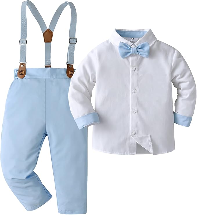 Baby Boys Pants Sets, Infant Long Sleeve Shirt + Pants + Bow Tie + Suspenders,Toddler Outfits