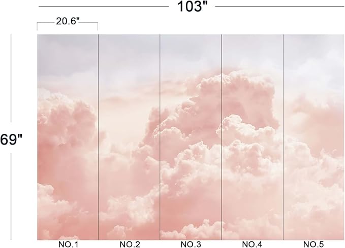 Pink Clouds Wall Mural Wallpaper for Bedroom 103" x 69"