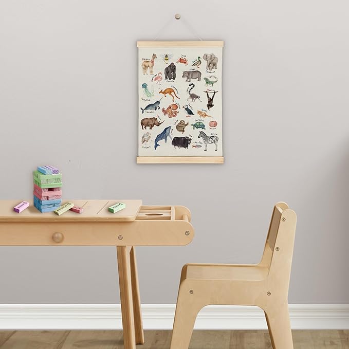 SereneHanctuary Animal Alphabet Wall Art,Animal Nursery Wall Decor, Educational Alphabet Animals Poster Hanger Frame for Toddler Kids Bedroom Nursery Playroom Classroom Decor,12x16 Inches