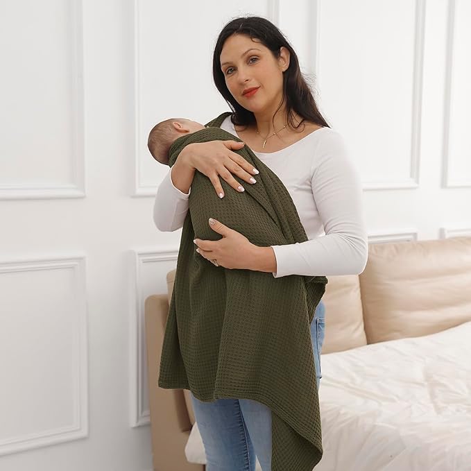 36” X 40” Inches Cooling Baby Waffle Weave Blanket, Ultra-Soft Lightweight Receiving Blanket for Newborn, Breathable Comfortable Baby Swaddle Blanket for Boys and Girls(Olive)
