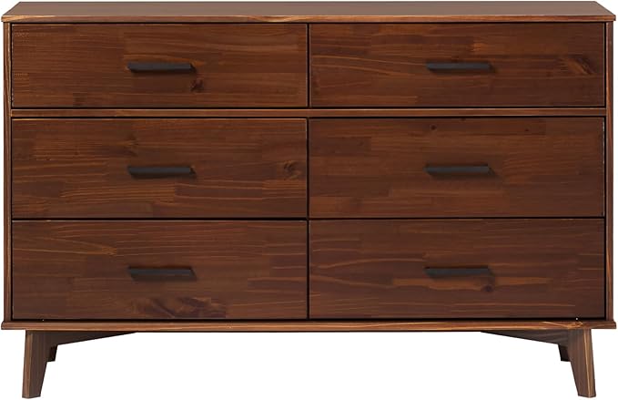 Walker Edison Sloane 6-Drawer Solid Wood Dresser with Metal Handles, 52 Inch, Walnut