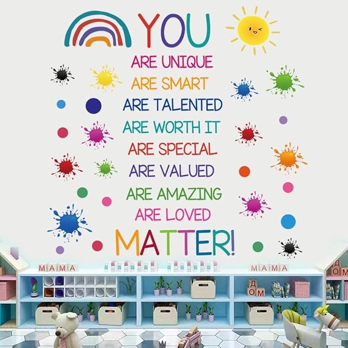 Colorful Inspirational Quotes Wall Decals Crayon Paint Splatter Wall Stickers Positive Saying Wall Decals for Nursery Playroom Kids Room Classroom