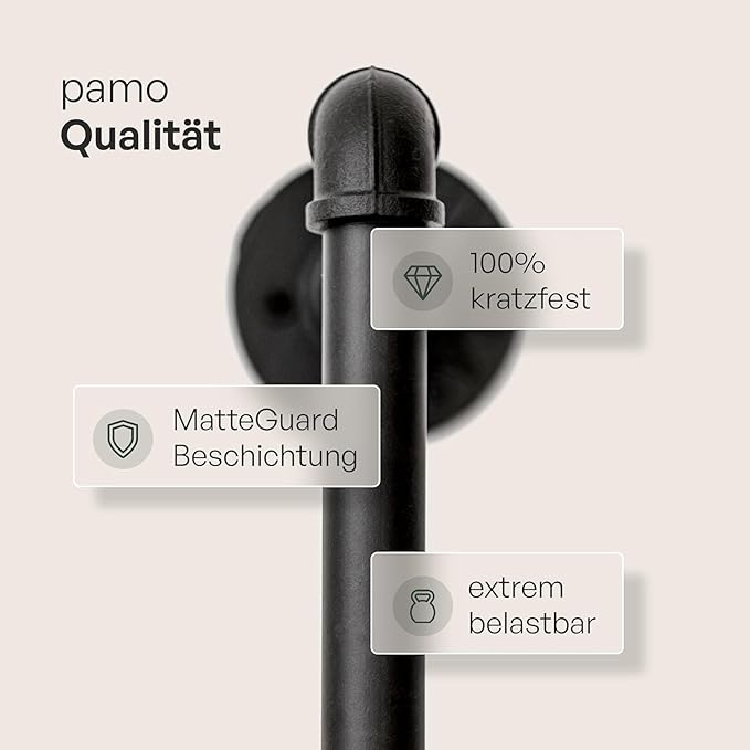 pamo Industrial Design garment rack - LAS 3 Black - freestanding Coat Rack for Walk-In Wardrobe Wall I Clothes Rack Made of Black Sturdy Pipes freestanding from Water Pipe