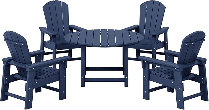 Costaelm Paradise Kids 5-Piece HDPE Outdoor Patio Round Dining Table and Chairs Set, Navy Blue