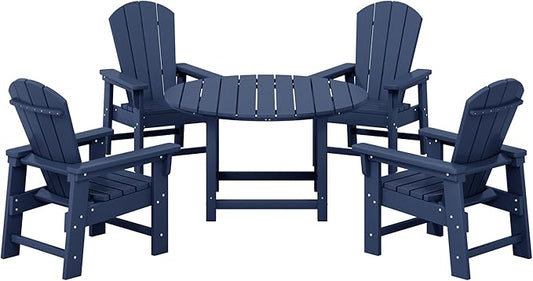 Costaelm Paradise Kids 5-Piece HDPE Outdoor Patio Round Dining Table and Chairs Set, Navy Blue