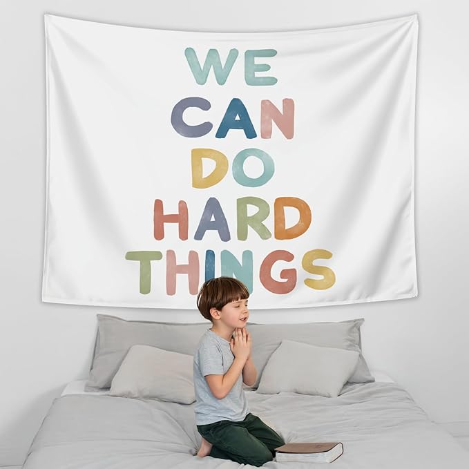 LIANGW Boho Positive Affirmations Kids Tapestry for Classroom, Classroom Decor, I Can Do Hard Things, Kids Affirmtions Nursery Wall Art, Tapestries Wall Hanging 50x60 inches