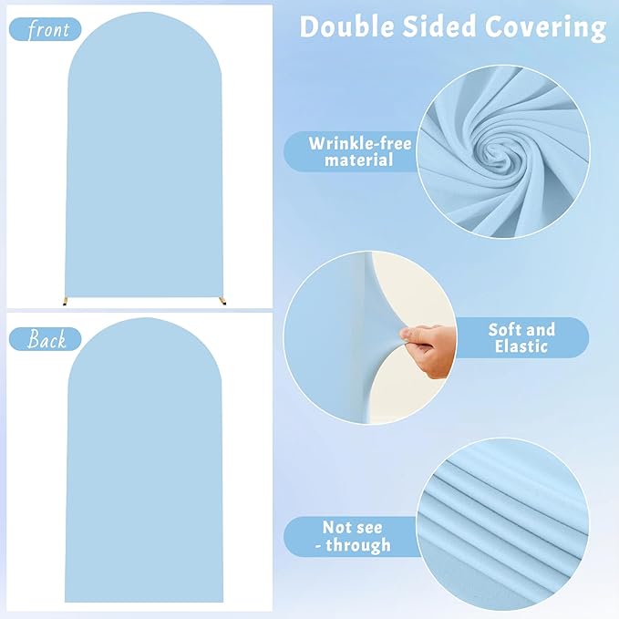 Baby Blue Arch Backdrop Cover, 6FT Spandex Fitted Wedding Arch Stand Covers Round Top Chiara Backdrop Cover for Birthday Party Ceremony Banquet Decoration