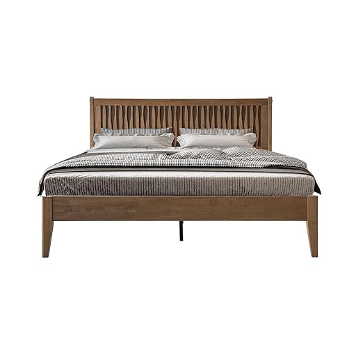 King Size Bed Frame, Solid Wood Platform Bed with Headboard & Footboard, 12 Sturdy Slatted, Central Metal Legs, Easy Assembly, Noise & Anti-Slip, No Box Spring Needed, Barnwood Finish, OLK-30