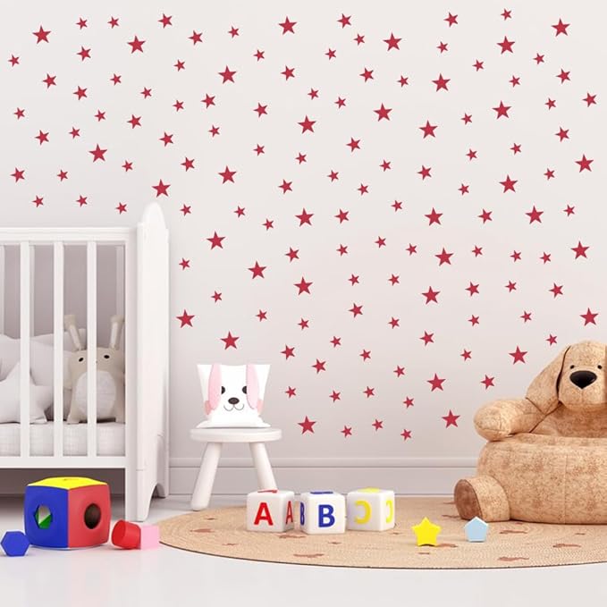 112 Red Star Wall Stickers - Peel and Stick Vinyl Decals for Nursery, Kids Room, Bedroom, Reusable & Removable, Safe on Walls, Elegant Decor by BugyBagy