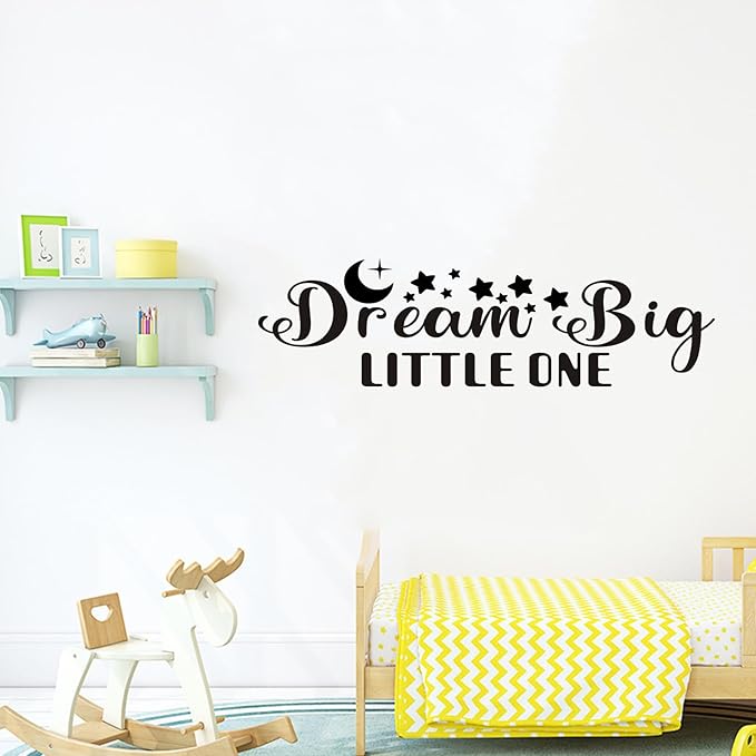 Kids Quotes Wall Decals for Nursery: Baby Inspirational Positive Moon Stars Vinyl Art Wall Stickers - Bedroom Playroom School Wall Decor - Dream Big Little One 35" X 9.8"